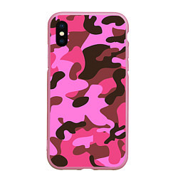 Чехол iPhone XS Max матовый Камуфляж: розовый/коричневый