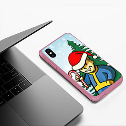 Чехол iPhone XS Max матовый Fallout Christmas, цвет: 3D-малиновый — фото 2