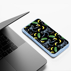 Чехол iPhone XS Max матовый Обезьянки и бананы, цвет: 3D-голубой — фото 2