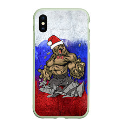 Чехол iPhone XS Max матовый Новогодний медведь РФ