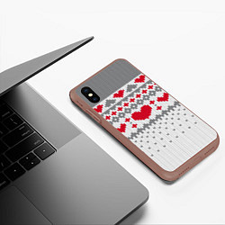 Чехол iPhone XS Max матовый Узор с сердечками, цвет: 3D-коричневый — фото 2