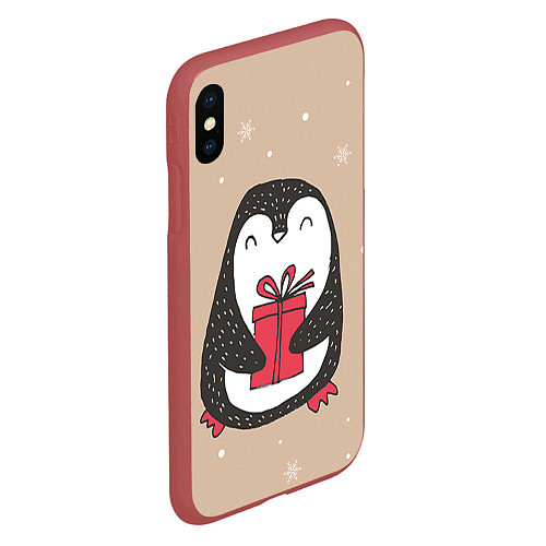 Чехол iPhone XS Max матовый Пингвин с подарком / 3D-Красный – фото 2