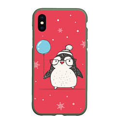 Чехол iPhone XS Max матовый Влюбленная пингвинка, цвет: 3D-темно-зеленый