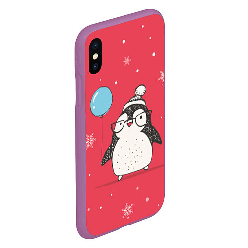 Чехол iPhone XS Max матовый Влюбленная пингвинка / 3D-Фиолетовый – фото 2