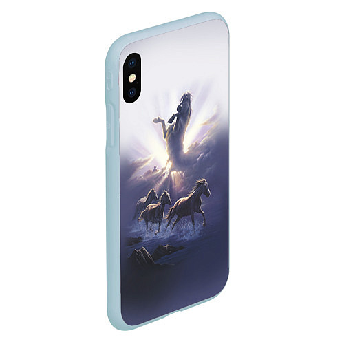 Чехол iPhone XS Max матовый Небесные лошади / 3D-Голубой – фото 2
