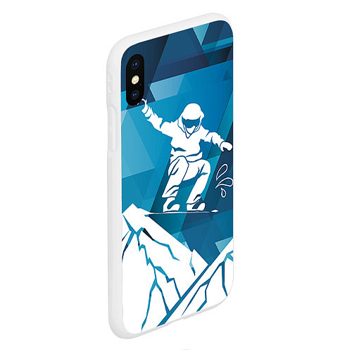 Чехол iPhone XS Max матовый Горы и сноубордист / 3D-Белый – фото 2