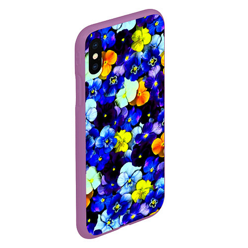 Чехол iPhone XS Max матовый Синие цветы / 3D-Фиолетовый – фото 2