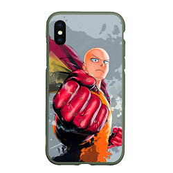 Чехол iPhone XS Max матовый One Punch Man Fist, цвет: 3D-темно-зеленый