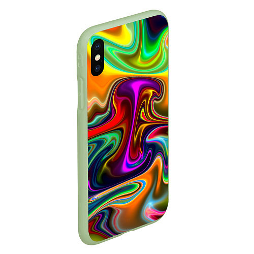 Чехол iPhone XS Max матовый Неоновые разводы / 3D-Салатовый – фото 2