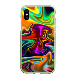 Чехол iPhone XS Max матовый Неоновые разводы, цвет: 3D-салатовый