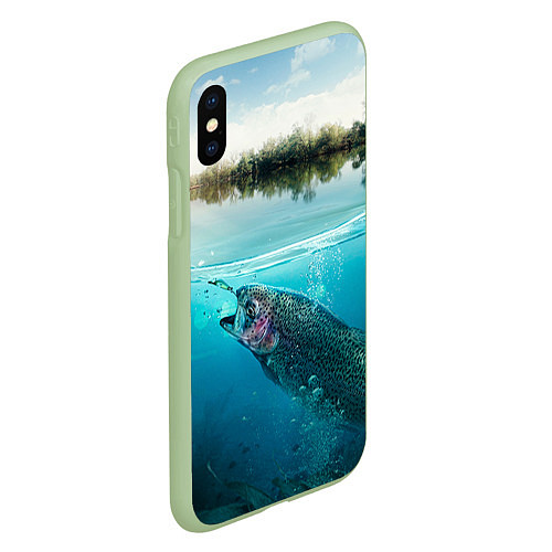 Чехол iPhone XS Max матовый Рыбалка на спиннинг / 3D-Салатовый – фото 2