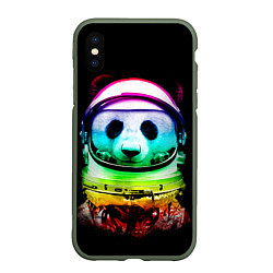 Чехол iPhone XS Max матовый Панда космонавт, цвет: 3D-темно-зеленый