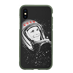 Чехол iPhone XS Max матовый Гагарин в космосе, цвет: 3D-темно-зеленый