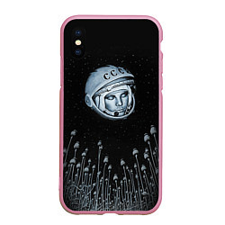Чехол iPhone XS Max матовый Гагарин в небе, цвет: 3D-розовый
