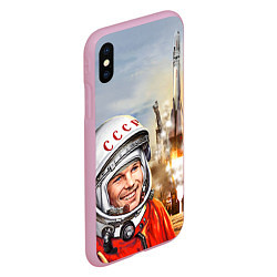 Чехол iPhone XS Max матовый Гагарин взлетает, цвет: 3D-розовый — фото 2