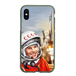 Чехол iPhone XS Max матовый Гагарин взлетает, цвет: 3D-темно-зеленый