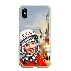 Чехол iPhone XS Max матовый Гагарин взлетает, цвет: 3D-салатовый