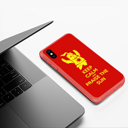 Чехол iPhone XS Max матовый Keep Calm & Praise The Sun, цвет: 3D-красный — фото 2