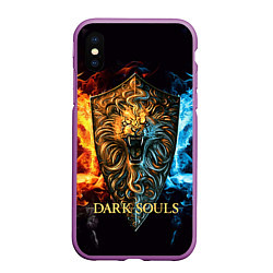 Чехол iPhone XS Max матовый Dark Souls: Lion Shield, цвет: 3D-фиолетовый