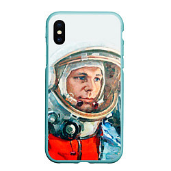 Чехол iPhone XS Max матовый Гагарин в полете, цвет: 3D-мятный