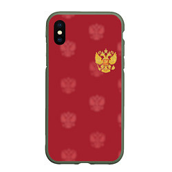 Чехол iPhone XS Max матовый Сборная России по футболу, цвет: 3D-темно-зеленый