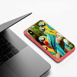 Чехол iPhone XS Max матовый Попугаи на ветке, цвет: 3D-красный — фото 2