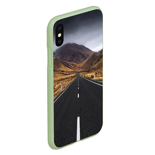 Чехол iPhone XS Max матовый Пейзаж горная трасса / 3D-Салатовый – фото 2