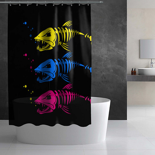 Шторка для ванной Рыбы скелеты / 3D-принт – фото 2
