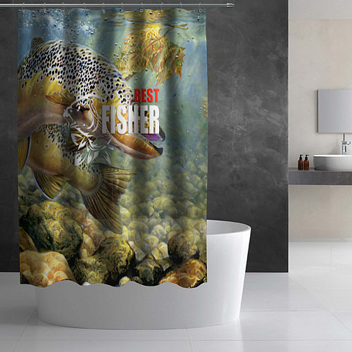 Шторка для ванной Лучший рыбак - осетр / 3D-принт – фото 2