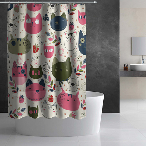 Шторка для ванной Радостные котики / 3D-принт – фото 2