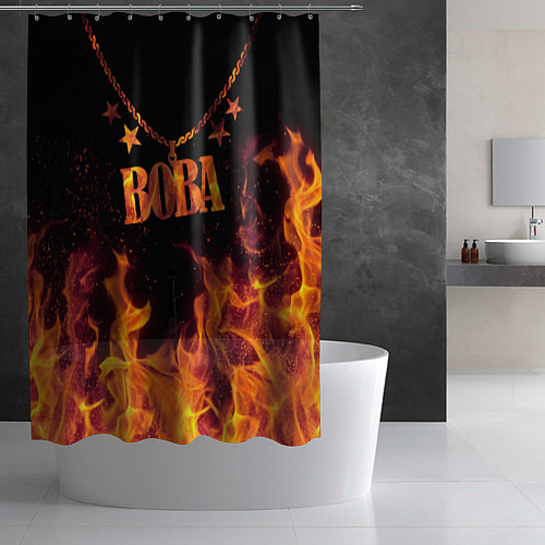 Шторка для ванной Вова - кулон на цепи в огне / 3D-принт – фото 2