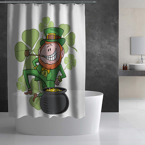Шторка для ванной Ирландский Лепрекон с горшочком золота / 3D-принт – фото 2