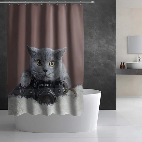 Шторка для ванной Котик фотограф / 3D-принт – фото 2
