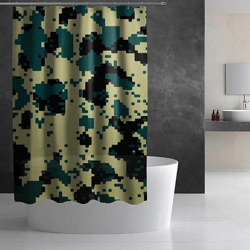 Шторка для ванной Камуфляж пиксельный: зеленый/черный / 3D-принт – фото 2