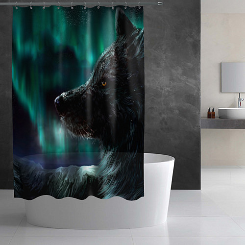 Шторка для ванной Волк: северное сияние / 3D-принт – фото 2