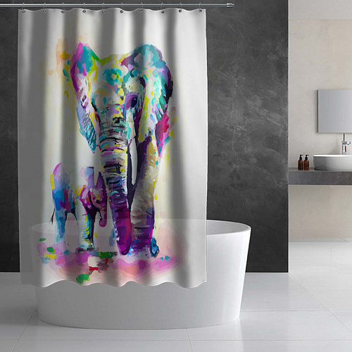 Шторка для ванной Акварельные слоны / 3D-принт – фото 2