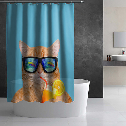 Шторка для ванной Киса на отдыхе / 3D-принт – фото 2