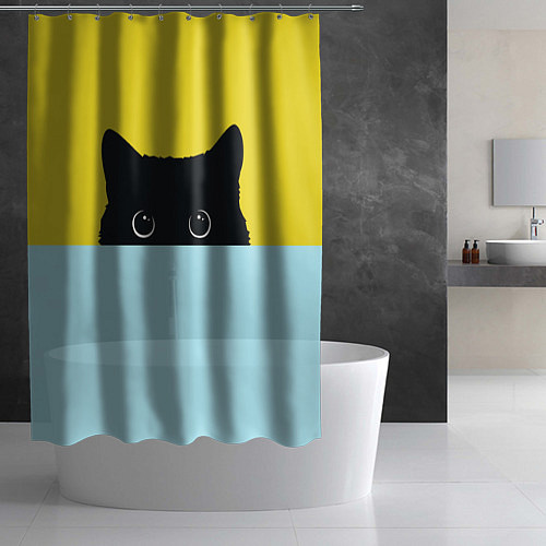 Шторка для ванной Черный кот выглядывает / 3D-принт – фото 2