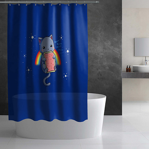 Шторка для ванной Котик на радуге / 3D-принт – фото 2