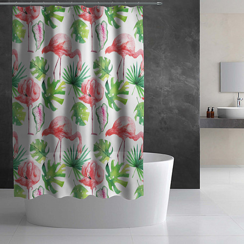 Шторка для ванной Фламинго в тропиках / 3D-принт – фото 2