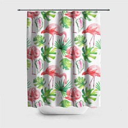 Шторка для душа Фламинго в тропиках, цвет: 3D-принт