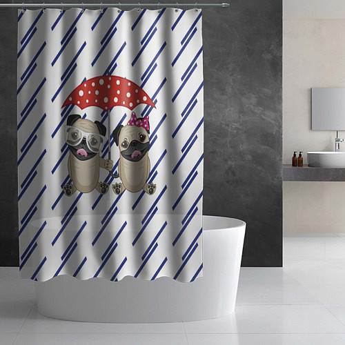 Шторка для ванной Мопсики под зонтом / 3D-принт – фото 2