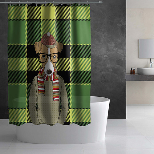 Шторка для ванной Собака-хипстер / 3D-принт – фото 2