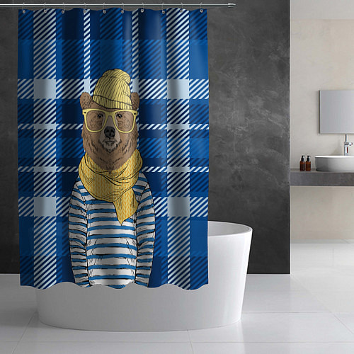 Шторка для ванной Медведь-хипстер / 3D-принт – фото 2