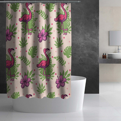 Шторка для ванной Цветочные фламинго / 3D-принт – фото 2