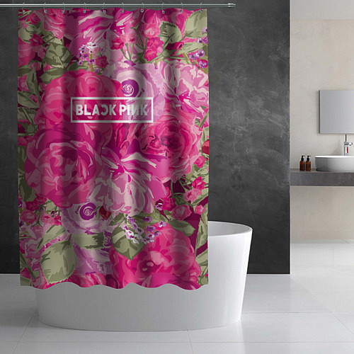 Шторка для ванной Black Pink: Abstract Flowers / 3D-принт – фото 2