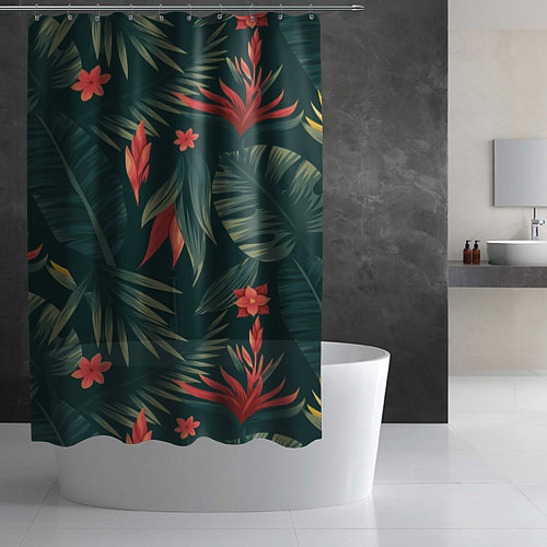 Шторка для ванной Зеленые тропики / 3D-принт – фото 2