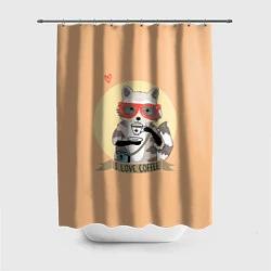 Шторка для душа Raccoon Love Coffee, цвет: 3D-принт
