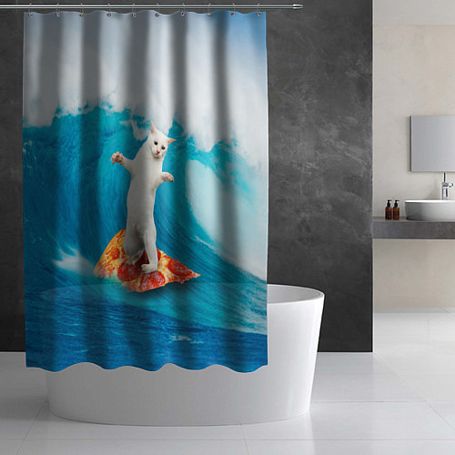Шторка для ванной Кот-серфер / 3D-принт – фото 2