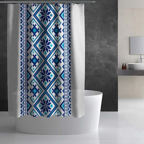 Шторка для ванной Орнамент Руси: синий / 3D-принт – фото 2